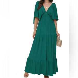 V-Neck Flowy Womens Maxi Dress